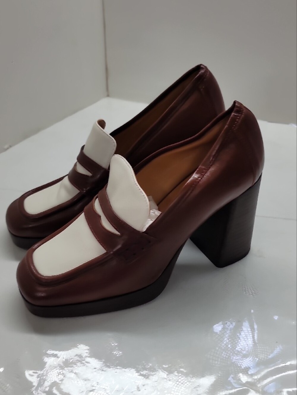 Sezane Jessie heeled loafers Brown and White Loafers size Size 39 US 9 - Picture 8 of 15
